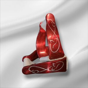 Wetsren Steigbügel rot, graviert mit Pferdekopf und einem Herz in einer Acht