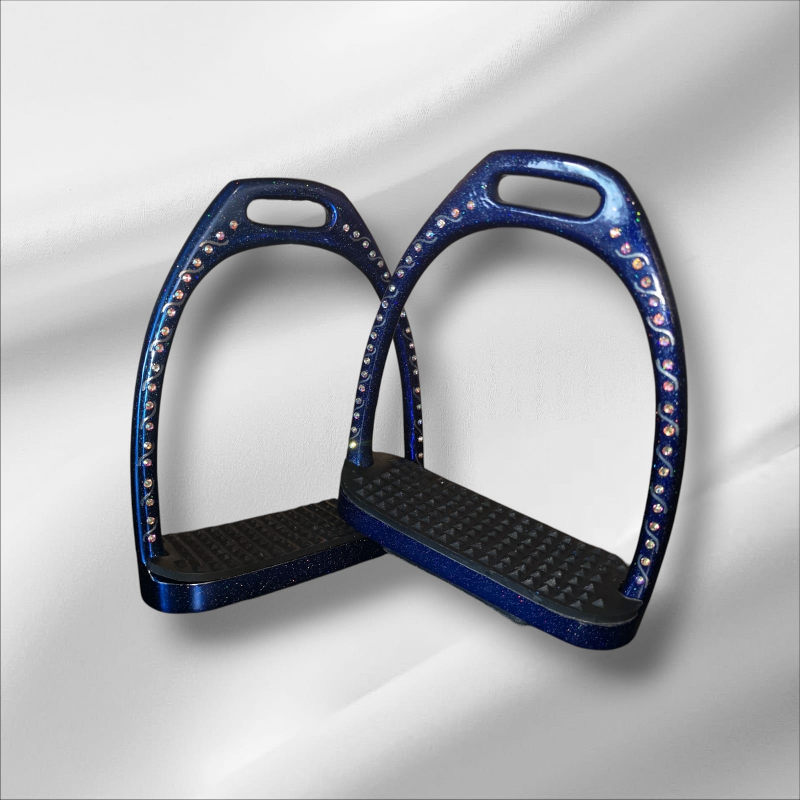 englisch Steigbügel blauglitter mit Steinen und graviert