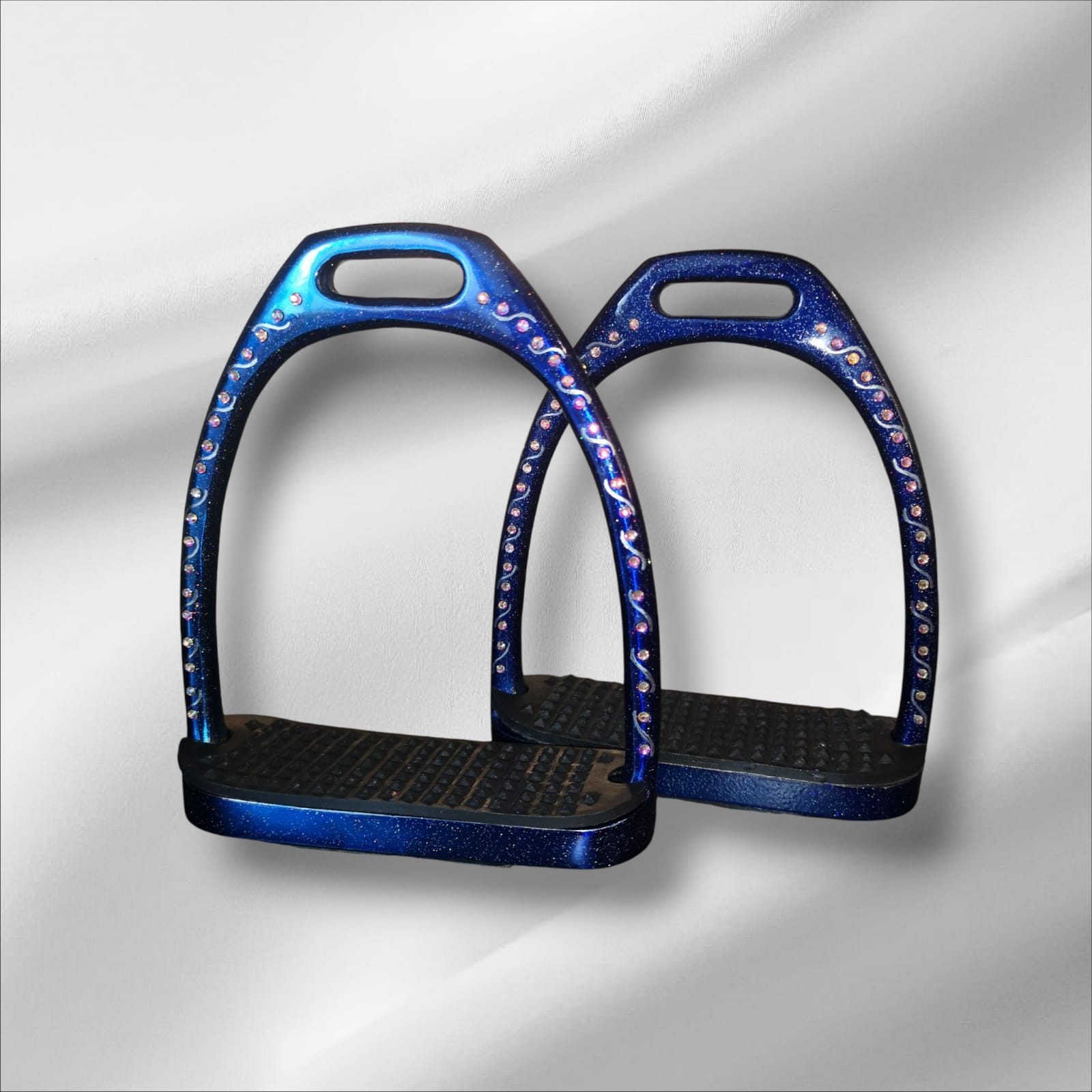 englisch Steigbügel blauglitter mit Steinen und graviert