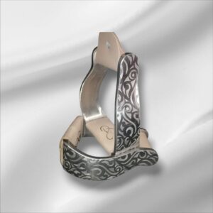 Gravierte Alu-Westernsteigbügel – dekoratives Muster aus geschwungenen Linien und Ornamenten